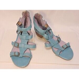 Everybody BZ Moda Size 42/10 US Blue Leather Strappy Buckle Sandals Back Zip